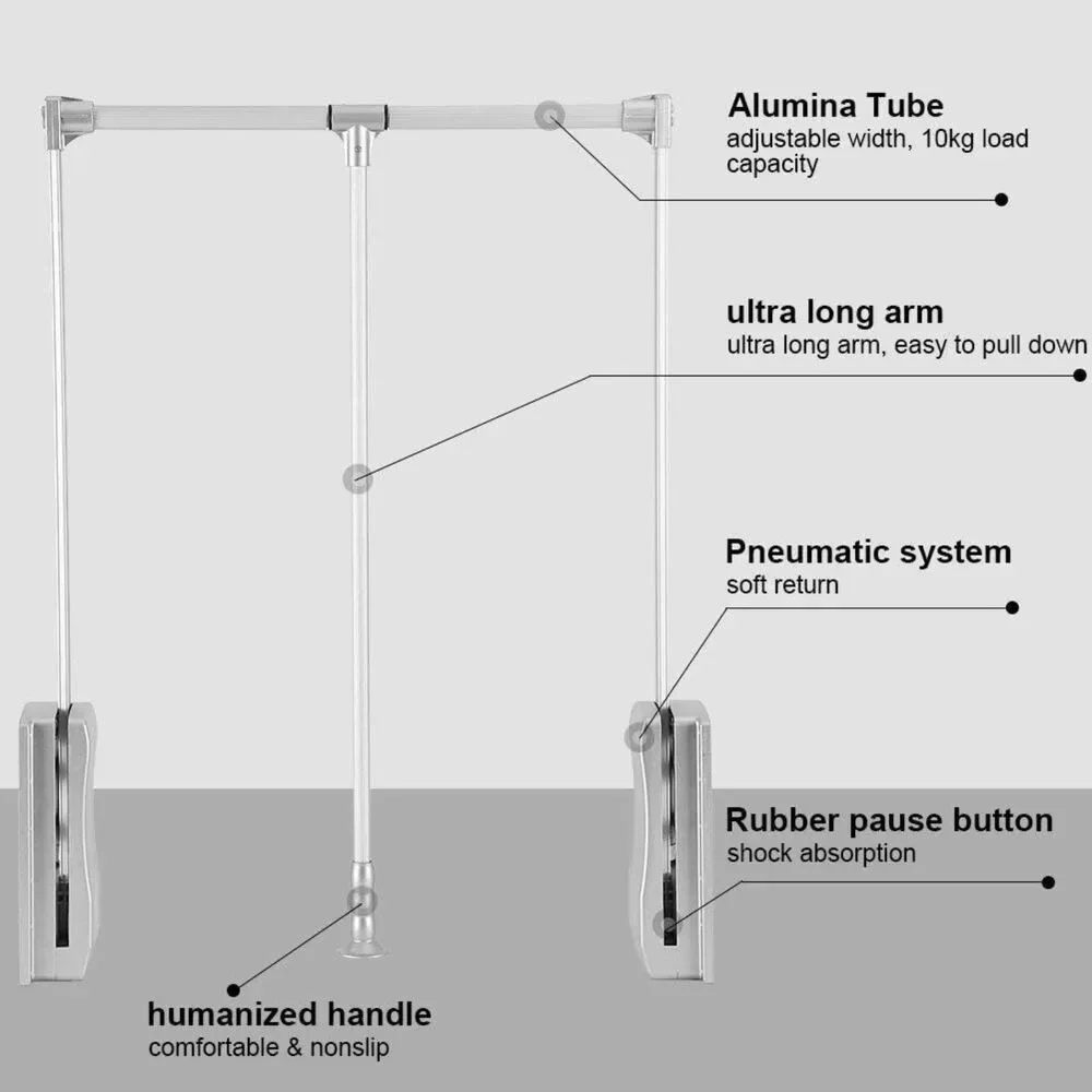 Pull Down Closet Rod, Adjustable 35-47 Inch, Silver
